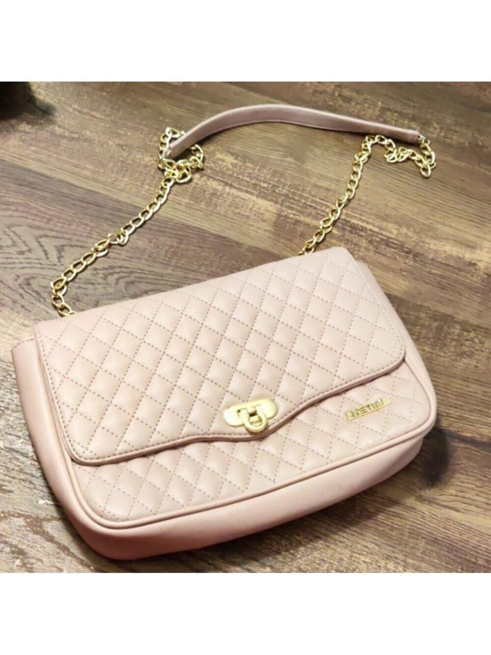 METRO Dusty Mauve Quilted Shoulder Bag with Gold Chain Strap